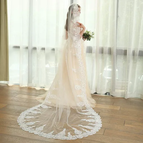 Miniatura 4 de Newdeve 3M 1T velos de novia blanco marfil con peine sin cristal