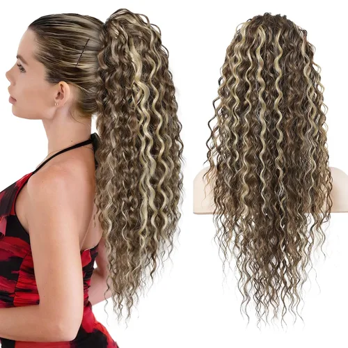 Miniatura 9 de Flufymooz Extensión de cola de caballo, 26 pulgadas, estilo bohemio, con cordón, extensiones de cabello para mujer, cola de caballo larga, rizada
