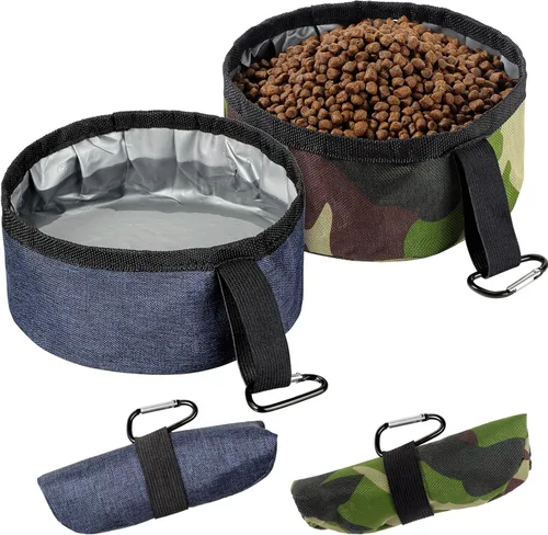 Meanplan Paquete de 2 tazones portátiles plegables para perros, plato portátil de viaje para cachorros, cuenco de agua y comida para mascotas,