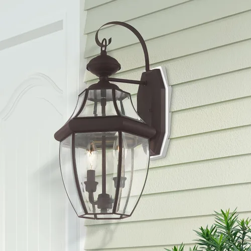 Miniatura 9 de Livex Lighting 2251-07 Monterey - Farol de pared de latón macizo con 2 luces para exteriores con cristal biselado transparente, 20.25 x 10.5 x 20.25
