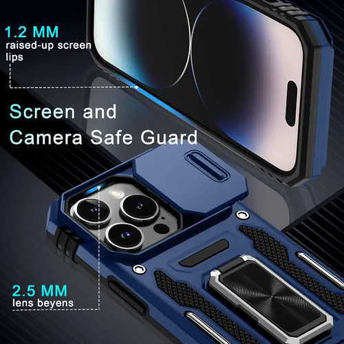 Miniatura 406 de DEERLAMN Funda para iPhone Xs Max con funda deslizante para cámara + protector de pantalla, soporte giratorio de anillo de grado militar a prueba