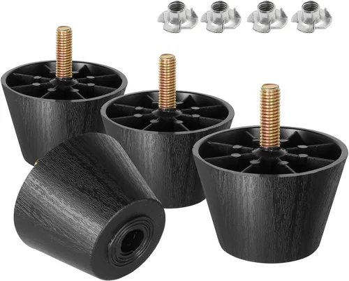 Miniatura 23 de Pernos de rosca métrica M8-1.25, patas de plástico para muebles de 2.4 pulgadas, patas de sofá redondas negras cónicas con tuercas en T, repuesto