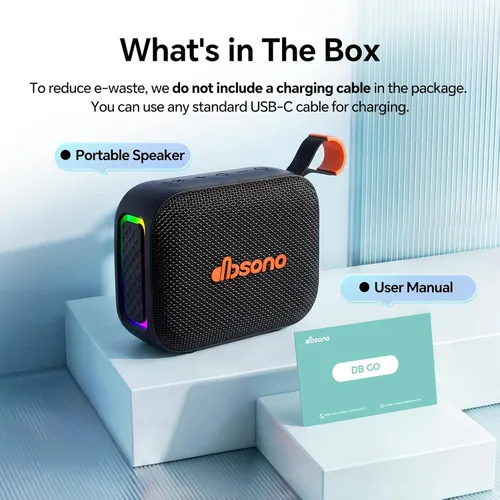 Miniatura 9 de Altavoz Bluetooth portátil resistente al agua: Sonido IPX5 HD hasta 24 horas de reproducción, emparejamiento TWS, luz LED, altavoz al aire libre