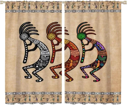 Miniatura 24 de Kokopelli - Cortinas opacas para cocina, decoración de sala de estar, dormitorio, 21 x 45 pulgadas, 2 paneles