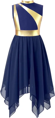 Miniatura 15 de CHICTRY Vestido de baile lírico sin mangas asimétrico para niñas, disfraz de adoración litúrgica contemporánea