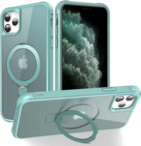 Miniatura 132 de CHAOFEnG Funda magnética compatible con iPhone 11 con soporte, prueba de caídas de grado militar, compatible con imán, anillo translúcido, parte