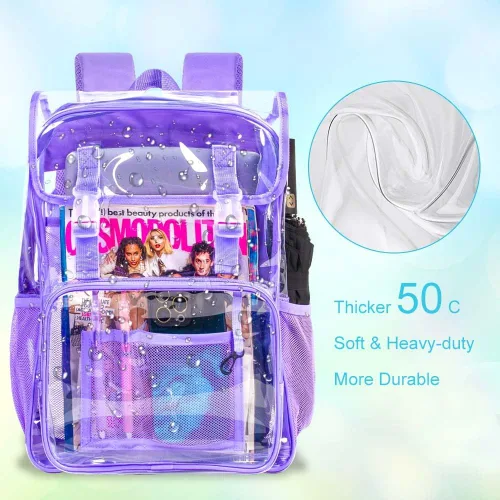 Miniatura 18 de Mochila transparente, aprobada por el estadio, para niñas y niños, mochila transparente de PVC resistente para mujeres y hombres