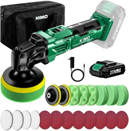 KIMO - Kit de pulidor inalámbrico de 20 V, kit de pulido de 25 piezas, 6 velocidades a 6000 RPM pulidor inalámbrico con batería de 2000 mAh, pulidor