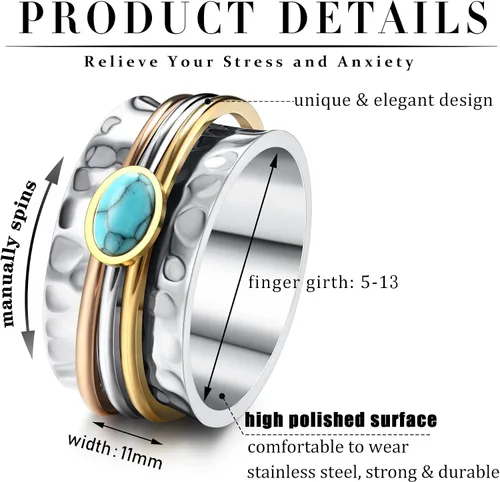 Miniatura 25 de Magitaco Anillos giratorios de acero inoxidable, anillos para ansiedad, anillos de ansiedad para mujeres y hombres