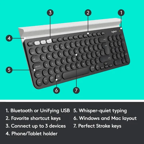 Miniatura 6 de Logitech K780 Teclado Inalámbrico Multidispositivo para Computadora, Teléfono y Tableta – Compatible con Control de Varios Ordenadores FLOW