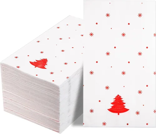 Miniatura 17 de WDF Paquete de 100 Servilletas Navideñas Verdes Desechables - Servilletas de Papel de Árbol de Navidad de 3 Capas, Servilletas Navideñas Verdes