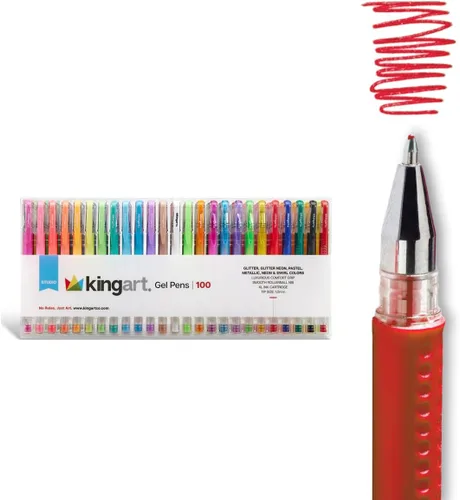 Miniatura 11 de KINGART Bolígrafos de gel de punta redonda con purpurina, 50 colores brillantes con comodidad de agarre suave, cartucho de tinta XL, más tinta
