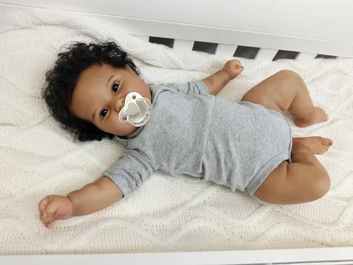 Miniatura 2 de Angelbaby Muñeca de Bebé Reborn Afroamericano Realista Niño Negro, 20 pulgadas de Vida Real Silicona Suave con Peso Sonrisa Muñeca de Bebé Recién