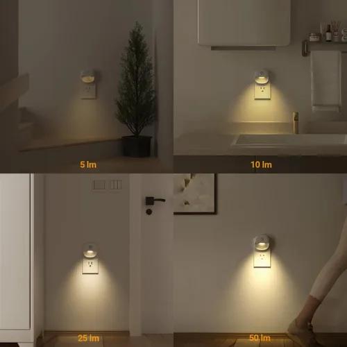 Miniatura 8 de Lyridz Luz nocturna enchufable con sensor de movimiento y sensor de atardecer a amanecer, luz nocturna blanca fría regulable con brillo ajustable