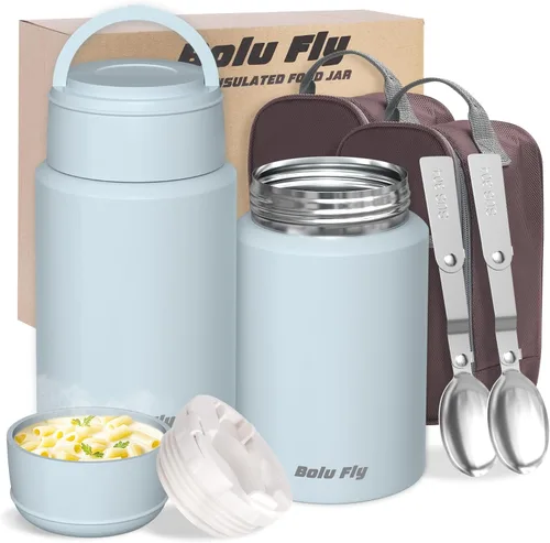 Miniatura 12 de Paquete de 2 termos de sopa para comida caliente para adultos, tarro de comida aislado, recipientes térmicos al vacío de acero inoxidable con bolsa