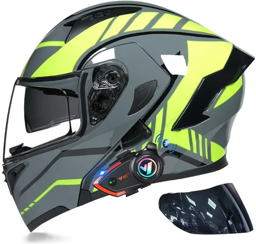 Miniatura 12 de Casco modular Bluetooth de doble visera para motocicleta, casco integrado abatible de cara completa, con Bluetooth impermeable que puede soportar