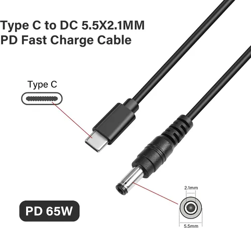 Miniatura 2 de GINTOOYUN Cable de carga USB C a DC5521 de 65 W PD USB tipo C de entrada a CC 0.217 x 0.083 in, cable de carga de alimentación de salida, para 15v