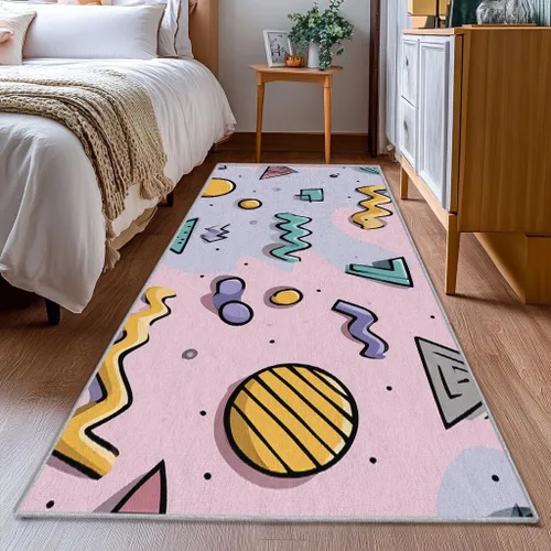 Miniatura 2 de Memphis Runner Rug 2x4 Small - Hallway Runner Rug Retro 80s Funky Geometric Fashion Pattern, Non Slip, Washable, Memphis Home Decor Carpet for