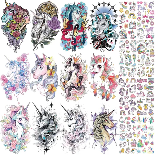 Bonito tatuaje temporal para mujeres, coloridos tatuajes falsos pequeños para niñas y niños, suministros de fiesta de cumpleaños, decoraciones
