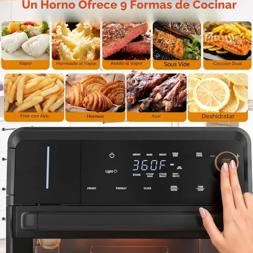 Miniatura 4 de OUNIN Combo de horno tostador y freidora de aire, horno de vapor de convección 11 en 1 con freidora de aire, vapor, doble cocción, horneado, asado