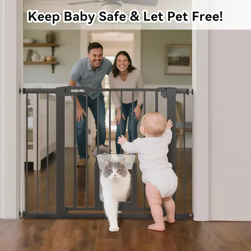 Miniatura 3 de Puerta para perros de 30 pulgadas de alto con puerta para gatos, ancho ajustable (29.7-45.2 pulgadas) para puertas, pasillos y escaleras, puerta