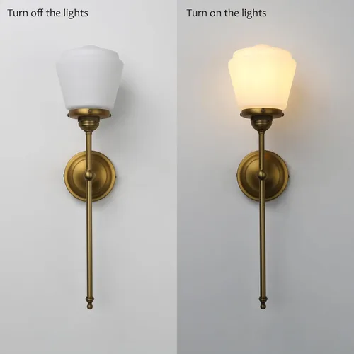 Miniatura 7 de Pathson Modern Wall Sconce Light with Milk White Glass, Hardwired Bathroom Wall Vanity Lamp, Mid-Century Rustic Decor for Living Room Bedroom Brass