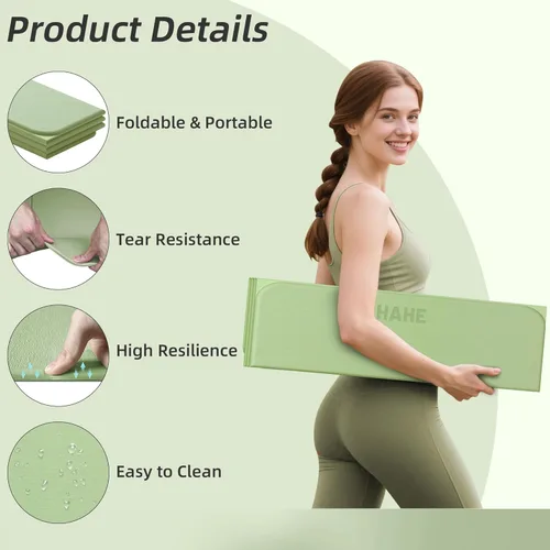 Miniatura 3 de Foldable Yoga Mat,74"Lx32"Wx1/3"Thick,Folding Exercise Mat,Non-slip Wide Pilates Mats for Home Workout/Travel, Portable Yoga Mat Thick for Verde
