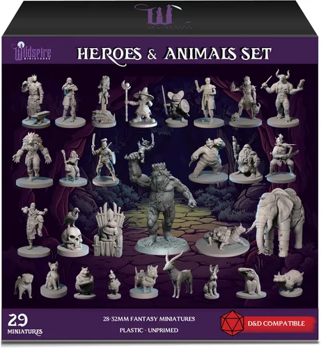 Wildspire Heroes, NPC Animal Companions & Troll King para miniaturas DND a granel 1.102 in DND Minis Calabozos y Dragones Miniaturas D&D Miniaturas