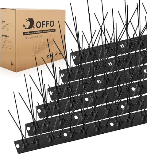 Miniatura 9 de OFFO Púas de pájaros premontadas para palomas y pájaros, cubre 10 pies de largo con acero inoxidable para valla de techo, buzón de ventana Negro mate