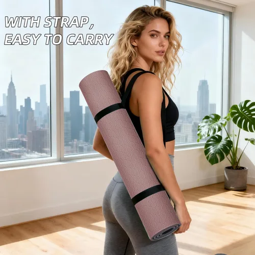 Miniatura 13 de ILILI Tapete de yoga 10mm extra grueso y 193cm extra largo, 76x28x0.4 pulgadas, material TPE antideslizante de doble color, fácil de transportar