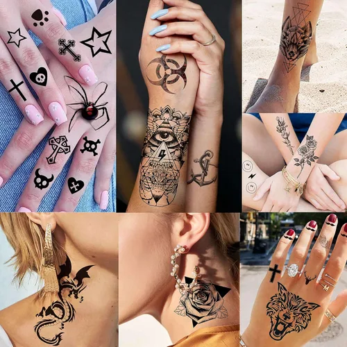 Miniatura 4 de VANTATY 50 hojas de tatuajes temporales negros para hombres y adultos, animales de lobo león dragón, falsos pequeños tatuajes temporales