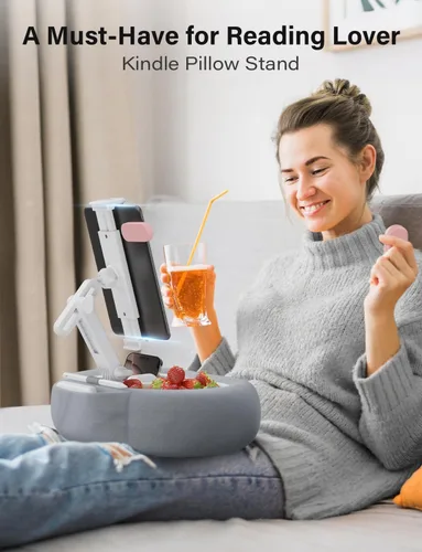 Miniatura 2 de TAZENI Soporte de almohada para tablet Kindle con 2 bandejas para teléfono de 4 a 13 pulgadas, soporte para teléfono / tableta/Kindle iPad soporte