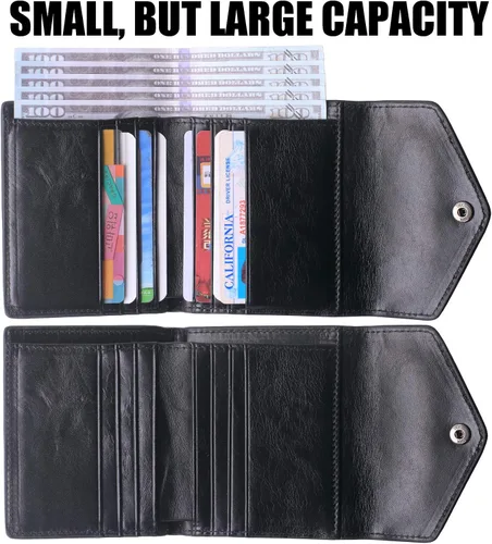 Miniatura 4 de Borgasets Cartera pequeña para mujer, de piel auténtica, con bloqueo RFID, organizador de bolsillo, compacto, plegable, mini bolso para mujer