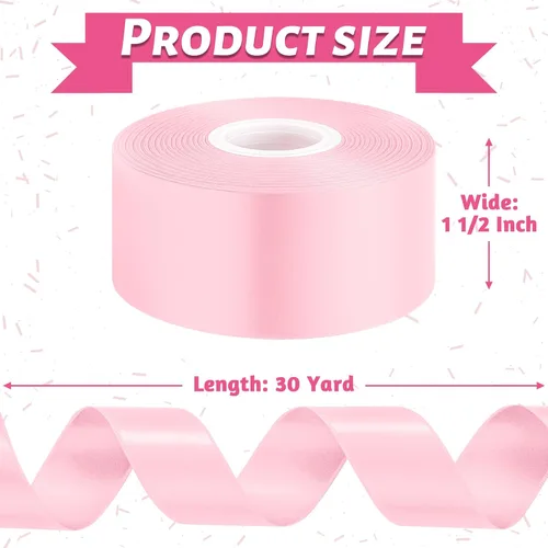 Miniatura 2 de Fullive Cinta rosa de 1 1/2 pulgadas, 30 yardas de cinta rosa para envolver regalos, cintas de satén de poliéster para el día de la madre
