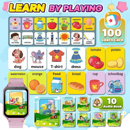 Miniatura 5 de Reloj inteligente para niños de 6 a 12 años, juguetes con 26 juegos, reproductor de música, pantalla táctil HD de 1.69 pulgadas, cámara de video
