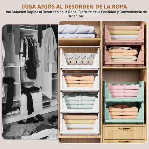 Miniatura 8 de SNSLXH Paquete de 5 cestas apilables de almacenamiento de armario, organizador multifuncional y plegable para baño, cocina, lavandería, armario