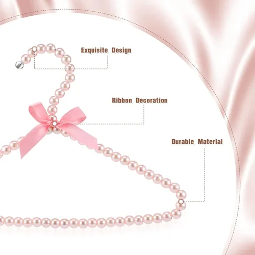Miniatura 7 de Threan Rosa 12 piezas de perchas de ropa con cuentas de perlas mini con cuentas de perlas pequeñas de metal con cinta, estándar para niños, bebés