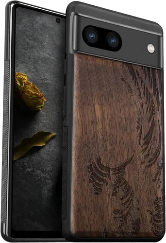 Miniatura 14 de Carveit Funda de madera para Pixel 8a - Madera natural y negro suave TPU a prueba de golpes - Funda de madera única compatible con Google Pixel 8a
