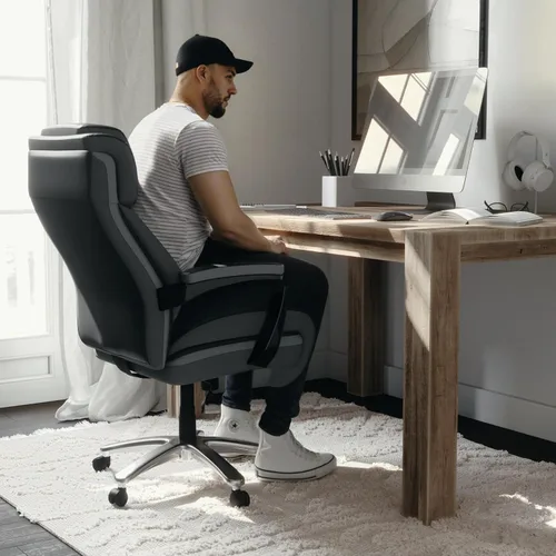 Miniatura 7 de Flash Furniture Hercules Series Silla de oficina giratoria LeatherSoft con respaldo alto, silla ejecutiva ergonómica con reposacabezas y altura Negro