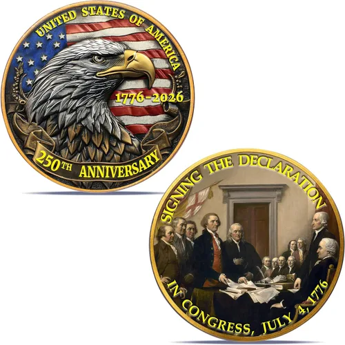 Miniatura 10 de Medalla Conmemorativa del 250 Aniversario de EE. UU. - Mercancía de América 250 con Águila Americana y Bandera de EE. UU. 250 Años de Libertad