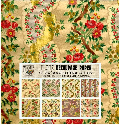Decoupage - Paquete de papel (24 hojas de 6 x 6 pulgadas), diseño floral rococó antiguo FLONZ, papel de estilo vintage para decoupage y manualidades