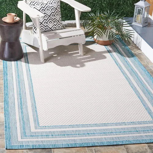 Miniatura 59 de SAFAVIEH Alfombra lavable al aire libre Courtyard Collection – 4' x 5'7", beige oscuro y beige, no desprende pelusa y fácil de limpiar, ideal