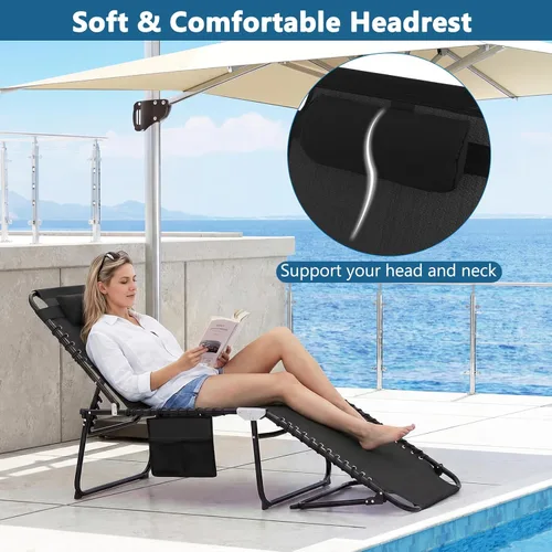 Miniatura 5 de COSTWAY Tumbona plegable, tumbona plegable para piscina con respaldo ajustable de 4 posiciones, reposapiés de 2 posiciones y almohada suave, silla