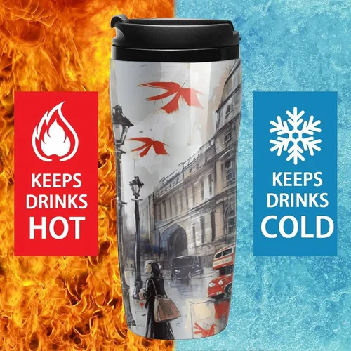 Miniatura 5 de London - Taza de café caliente, taza de viaje reutilizable, tazas de café helado, doble aislamiento térmico, taza de café con tapa a prueba