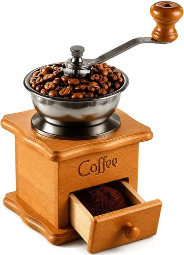 Molinillo de café manual de madera vintage, molinillo de manivela decorativo retro con rebabas de cerámica, molinillo de granos de café antiguo