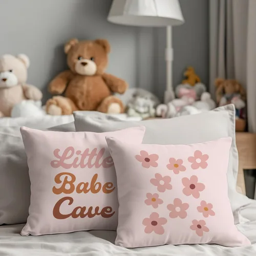 Miniatura 5 de Little Babe Cave Boho - Fundas de almohada decorativas con cita para niña, fundas de almohada retro de margaritas para el hogar, habitación