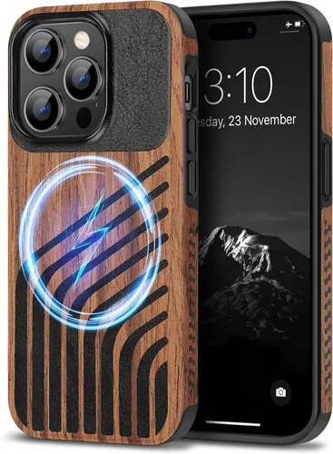 Miniatura 18 de TENDLIN Funda Magnética Compatible con iPhone 14 Plus Funda de Madera con Textura de Fibra de Carbono Diseño Híbrido de Cuero Cubierta Delgada Negro