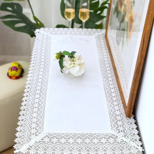 Miniatura 21 de Camino de mesa rectangular de granja de encaje beige premium, impermeable, a prueba de aceite, a prueba de derrames, antiencogimiento, suave