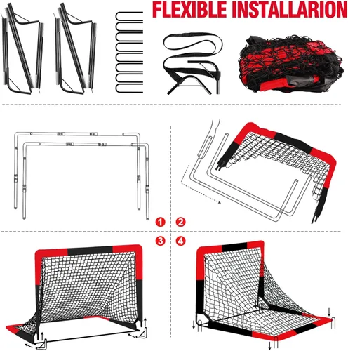 Miniatura 6 de BORNEW Paquete de 2 porterías de fútbol – Porterías de fútbol para patio trasero e interior para niños, 6 x 4 / 4 x 3 pies, juego de redes de fútbol