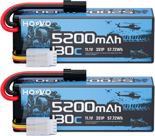 HOOVO Batería Lipo 3S, 5200mAh 130C 11.1V Lipo batería rígida con enchufe TR, batería RC para coche RC, barco RC, camión RC, modelo de carreras RC